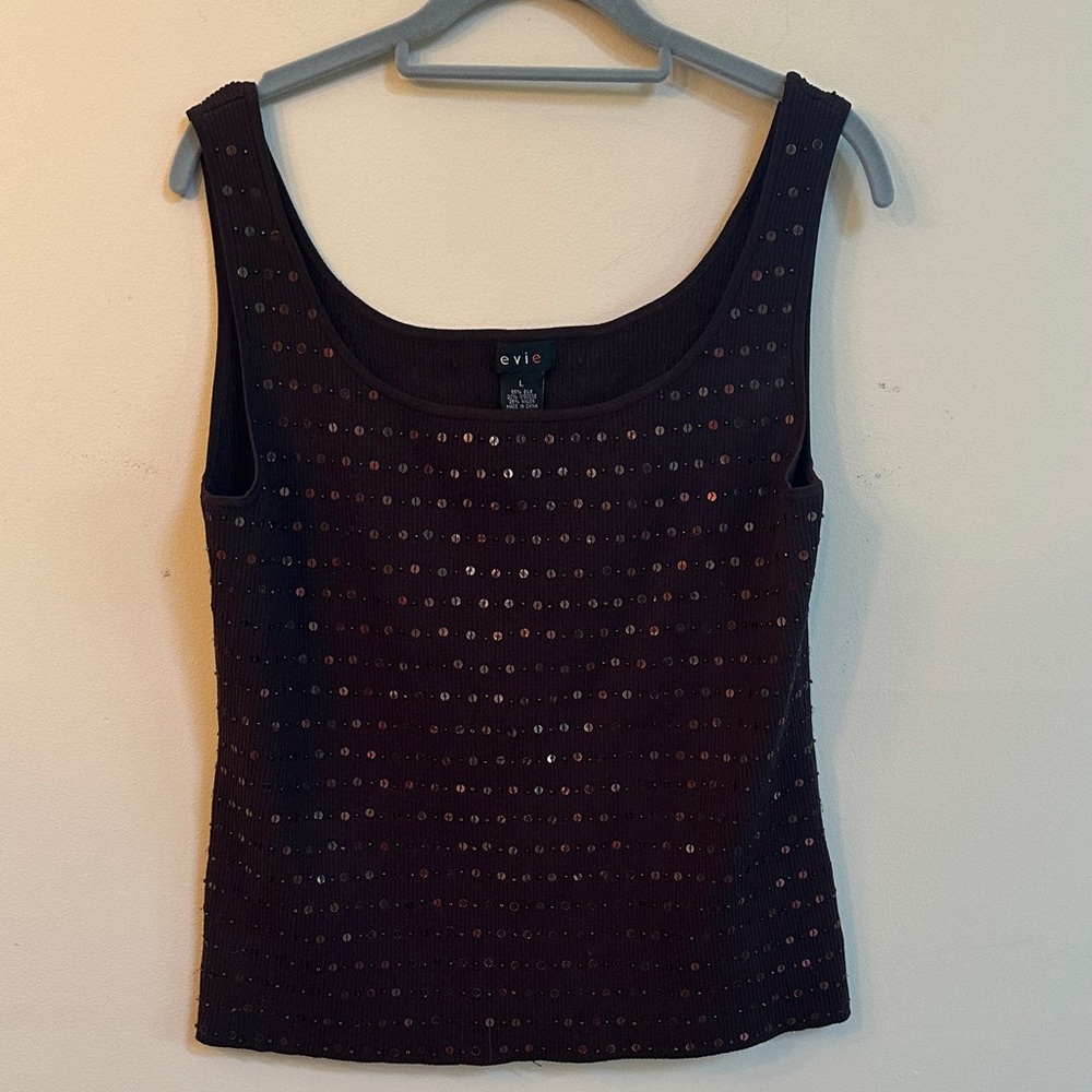 Evie Ribbed Silk Blend Sequin Tank – Size L – Copper & Brown